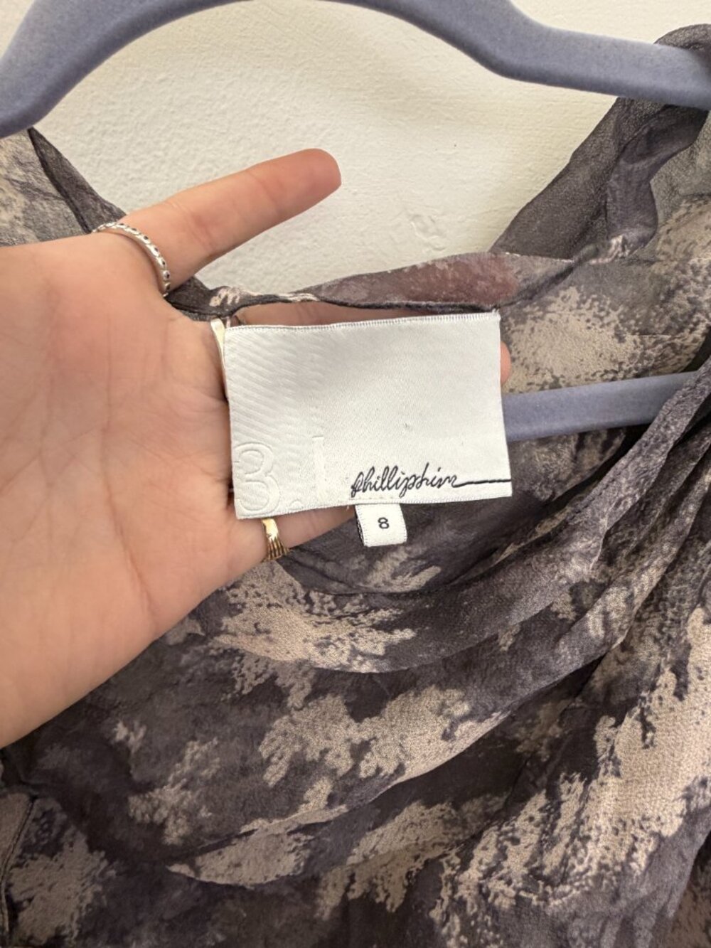 3.1 Phillip Lim 100% Silk Abstract Gray Ruffled Butterfly Asymmetrical Blouse - Picture 5 of 9